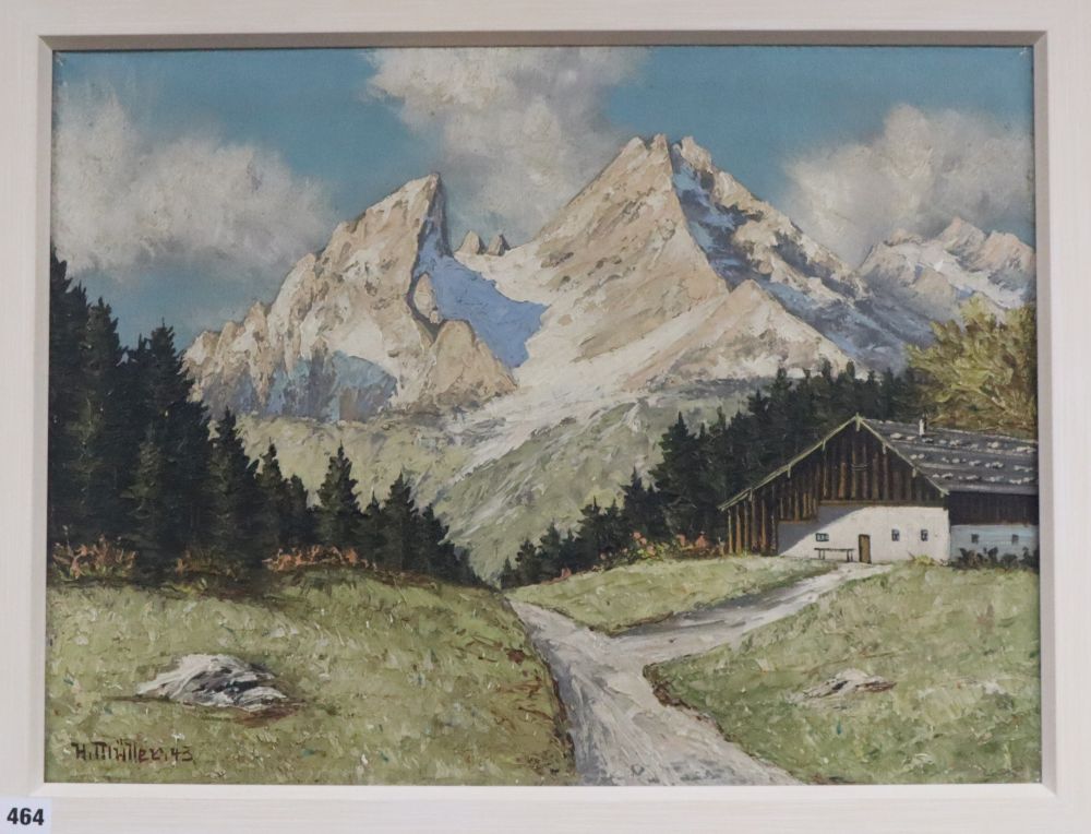 Hugo Muller (1910-1994), Alpine landscape, signed and dated 43, oil on canvas, 44 x 59cm